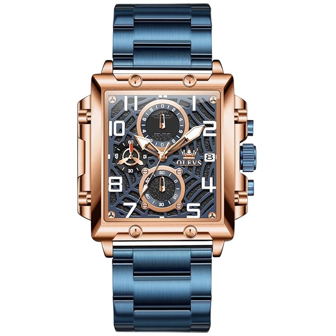 Timelyst Square Watches for Men Brown Leather Chronograph Fashion Business Watch Luminous Waterproof Casual Wrist Watches