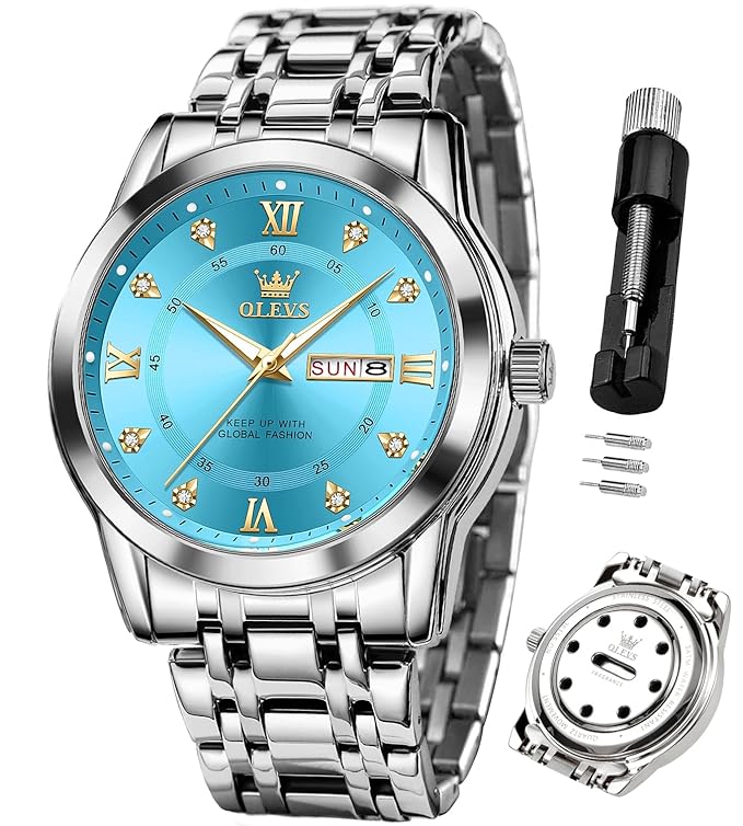 TIMELYST Men’s Analog Quartz Luxury Watch with Green Dial, Stainless Steel Band, Date & Waterproof