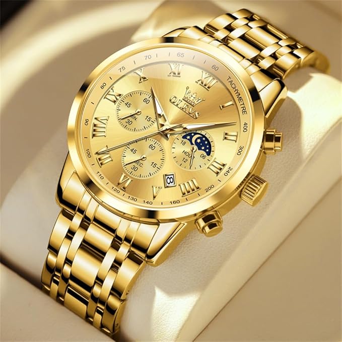 Timelyst Watch for Men Original Analog Quartz Chronograph Luxury Dress Stainless Steel Chain Waterproof Luminous Men's Wrist Watch Date