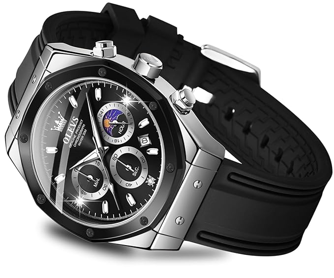 TIMELYST Men’s Multifunction Analog Quartz Chronograph Watch with Calendar, Luminous & Waterproof, Silicone Strap
