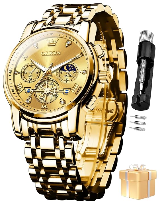 TIMELYST Analog Quartz Skeleton Chronograph Watch for Men | Moon Phase Calendar | Stainless Steel | Waterproof