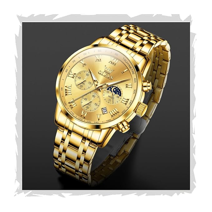 Timelyst Watch for Men Original Analog Quartz Chronograph Luxury Dress Stainless Steel Chain Waterproof Luminous Men's Wrist Watch Date