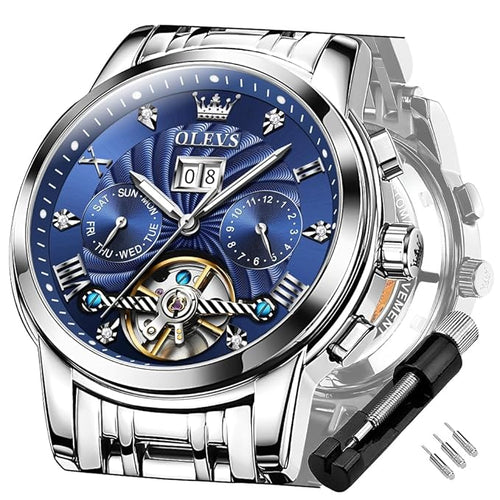 Timelyst Automatic Watches for Men Diamond Skeleton Mechanical Tourbillon Self Winding Luxury Wrist Watches Calendar Luminous Waterproof (Copy)