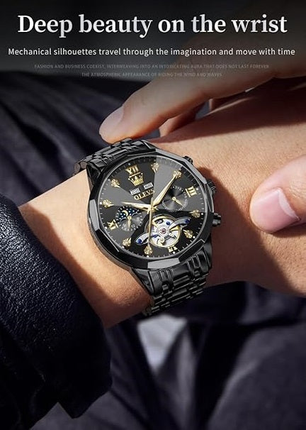 TIMELYST Men’s Automatic Skeleton Tourbillon Watch – Luxury Mechanical Self-Winding Stainless Steel Wrist Watch with Date & Water Resistance