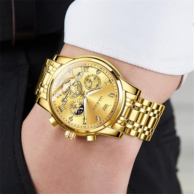 TIMELYST Analog Quartz Skeleton Chronograph Watch for Men | Moon Phase Calendar | Stainless Steel | Waterproof