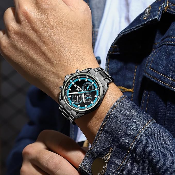 TIMELYST Men’s Business Analog Quartz Watch with Diamond Markers & Date