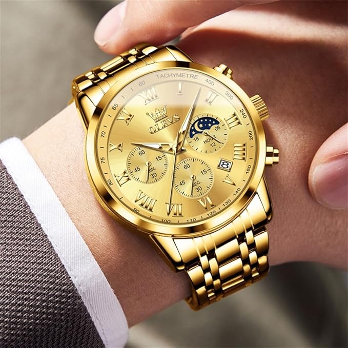 Timelyst Watch for Men Original Analog Quartz Chronograph Luxury Dress Stainless Steel Chain Waterproof Luminous Men's Wrist Watch Date