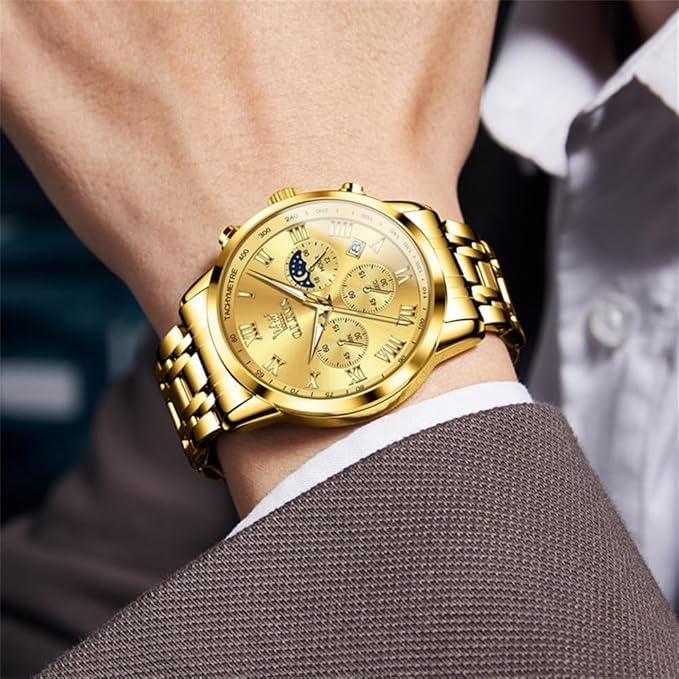 Timelyst Watch for Men Original Analog Quartz Chronograph Luxury Dress Stainless Steel Chain Waterproof Luminous Men's Wrist Watch Date