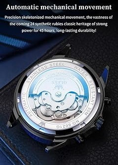 TIMELYST Men’s Automatic Skeleton Tourbillon Watch – Luxury Mechanical Self-Winding Stainless Steel Wrist Watch with Date & Water Resistance