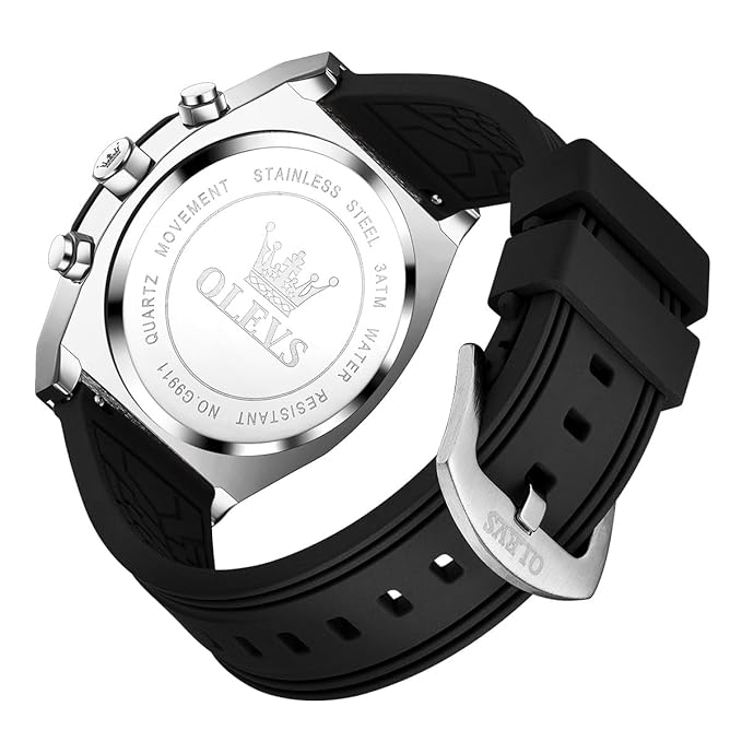 TIMELYST Men’s Multifunction Analog Quartz Chronograph Watch with Calendar, Luminous & Waterproof, Silicone Strap