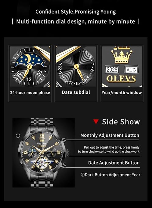 TIMELYST Men’s Automatic Skeleton Tourbillon Watch – Luxury Mechanical Self-Winding Stainless Steel Wrist Watch with Date & Water Resistance